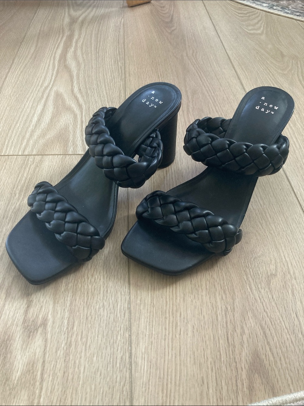 a new day Black Braided Double-Strap Block Heel Sandals